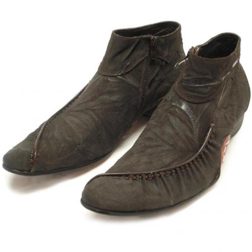 Fiesso Brown Genuine Suede Boots Withe Zipper On The Side FI6536